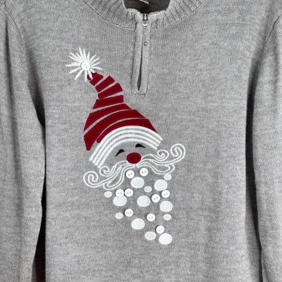 NorthStyle Christmas Sweater L 1/4 Zip Embroidered Santa Buttons Neutral Holiday - Picture 2 of 8